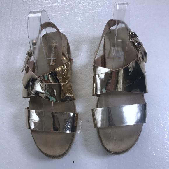 Stradivarius 39 Gold Metallic Espadrille Sandals - Picture 2 of 8